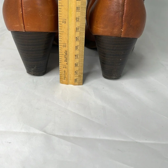 Aback A&B Cognac Leather Knee High Boots Buckle  Heels Faux Fur Inner Band 38 EU - Picture 14 of 16